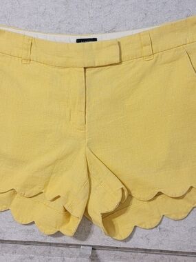 J. Crew Yellow Linen Blend Scalloped Hem Shorts Size 4